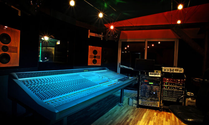 Equipment room in audio recording studio.